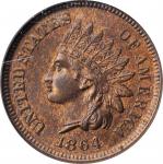 1864 Indian Cent. Bronze. L on Ribbon. MS-65 RB (NGC).