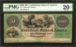 T-2. Confederate Currency. 1861 $500. PMG Very Fine 20 Net. Restoration, Rust.