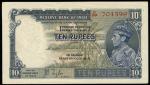 Reserve Bank of India, 10 rupees, ND (1937), serial number C59 704599, blue and green, palm tree at 