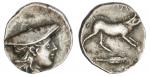 Aitolian League. AR Hemidrachm, ca. 279-168 BC. Head of Aetolia right wearing kausia, rev. Calydonia