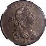 1798 Draped Bust Cent. S-184. Rarity-2-. Style II Hair. AU-50 BN (NGC).