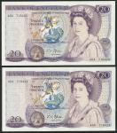 Bank of England, John Standish Fforde (1966-1970), ｣20 (2), ND (1970), serial numbers A04 715423/715