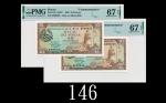 1984年大西洋银行拾圆纪念票，两枚EPQ67高评1984 Banco Nacional Ultramarino Commemorative 10 Patacas, s/ns KP09326 & 32