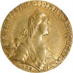 1766-CNB年俄罗斯10卢布。圣彼得堡造币厂。(t) RUSSIA. 10 Rubles, 1766-CNB. St. Petersburg Mint. Catherine II (the Gre