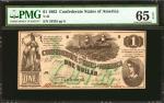 T-45. Confederate Currency. 1862 $1. PMG Gem Uncirculated 65 EPQ.