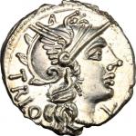 The Roman Republic, Cn. Lucretius Trio.. AR Denarius, 136 BC. Cr. 237/1a. B. 1. 3.92 g.  18 mm.  优美