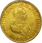 COLOMBIA. 1757-S 8 Escudos. Santa Fe de Nuevo Reino (Bogotá) mint. Ferdinand VI (1746-1759). Restrep