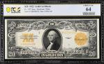Fr. 1187. 1922 $20  Gold Certificate. PCGS Banknote Choice Uncirculated 64.