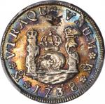 1738-Mo MF年双柱1Real银币。墨西哥城铸币厂。MEXICO. Real, 1738-Mo MF. Mexico City Mint. Philip V. PCGS Genuine--Cho