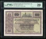 1934年北苏格兰银行20镑，编号A 0127/0738，PMG 20，较稀见。North of Scotland Bank Ltd., 20 pounds, 1934, serial number 