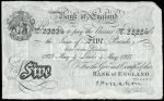 Bank of England, C.P. Mahon, ｣5, Leeds, 4 May 1927, serial number 340/U 22225, black and white, orna