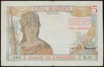 FRENCH INDIA. Banque de LIndochine. 5 Rupees, ND (1946). P-5b.