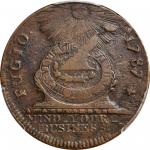 1787 Fugio Copper. Pointed Rays. Newman 1-B, W-6600. Rarity-4. Cross After Date, No Cinquefoils, UNI
