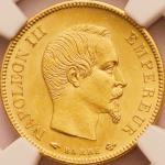 フランス (France) ナポレオン3世 無冠像 10フラン金貨 1856年(A) KM784.3 ／ Napoleon III 10 Francs Gold
