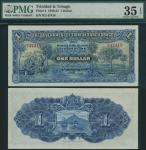 Government of Trinidad and Tobago, $1, 1 January 1929, serial number B/2 47418, blue, landing of Col