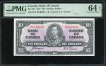 1937年加拿大10元，编号M/T 0549203，PMG 64EPQ