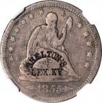 Kentucky--Lexington. SHELTONS / LEX. KY on an 1855-O Liberty Seated quarter. Arrows. Brunk S-367, Ru