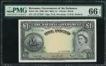 Bahamas Government, 1, ND (1963), serial number A/5 157588, black on yellow and blue underprint, Eli