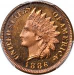 1886 Indian Cent. Type II Obverse. Snow-PR2. Repunched Date. Proof-65 RD Cameo (PCGS).