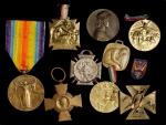 WORLD WAR I MEDALS. France - United States. Group of Decorations and Pins (10 Pieces), ND (ca. 1914-