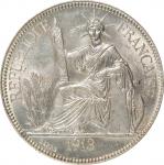 1913-A年坐洋贸易银圆一圆银币。巴黎造币厂。FRENCH INDO-CHINA. Piastre, 1913-A. Paris Mint. PCGS MS-63.