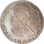 1809-S CN年西班牙一圆银币。塞维利亚铸币厂。SPAIN. 8 Reales, 1809-S CN. Seville Mint. Ferdinand VII. NGC MS-61.