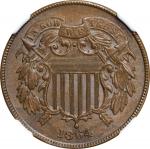 1864 Two-Cent Piece. Large Motto. MS-64 BN (NGC).