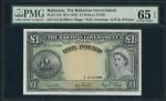 Bahamas Government, 1, ND (1963), serial number A/5 215088, black on yellow and blue underprint, Eli