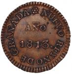 Popayan, Colombia, copper provisional 2 reales, 1813.