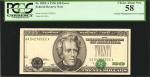 Fr. 2083-A. 1996 $20 Federal Reserve Note. Boston. PCGS Currency Choice About New 58. Partial Misali