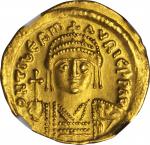 MAURICE TIBERIUS, 582-602. AV Solidus (4.47 gms), Constantinople Mint, 8th Officinae. NGC AU, Strike