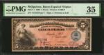 1908年菲律宾西班牙人民银行5披索。PHILIPPINES. Banco Espanol Filipino. 5 Pesos, 1908. P-1. PMG Choice Very Fine 35.