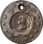 1824 Washington and Lafayette countermarks on an 1820 large cent. Musante GW-112-C3, Baker-198C. Fin