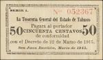 MEXICO--REVOLUTIONARY. La Tesoreria General del Estado de Tabasco. 50 Centavos, 1915. M3884. Very Fi