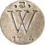 NETHERLANDS WEST INDIES. 2 Stuivers, 1794-W. Utrecht Mint. ANACS MS-60 Details--Cleaned.