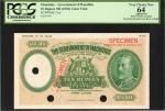MAURITIUS. Government of Mauritius. 10 Rupees, ND (1930). P-21ct. Color Trial. PCGS Very Choice New 