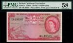The British Caribbean Territories, $1, 2nd January 1958, red, map of Caribbean Sea on scroll, Queen 