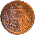 LATVIA. Santims, 1923. Le Locle (Huguenin) Mint. PCGS SPECIMEN-64 Red Brown Gold Shield.