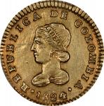COLOMBIA. Escudo, 1824-POPAYAN FM. Popayan Mint. PCGS Genuine--Tooled, AU Details.