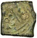 ANCIENT INDIA: AE double unit (7.44g), Pieper-431, ca. 2nd-1st century BC, six-armed symbol, standar