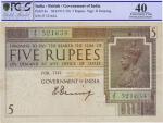 India; "Government of India", 1917-30, 5 Rupees, P.#4a, sn. J7 521634, sign H Denning, EF.(1) PCGS E