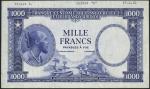Banque Centrale du Congo-Belge et du Ruanda-Urundi, obverse die proof 1000 francs, ND (1953), blue p