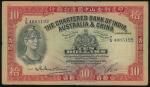 1956年印度新金山中国渣打银行10元，无日期，编号T/G4085122，背面有书写，AGF品相
