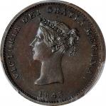 CANADA. New Brunswick. Copper 1/2 Penny Token, 1843. Victoria. PCGS PROOF-63 Brown Gold Shield.