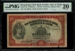 1934年7月印度新金山中国渣打银行10元，编号T鳄G 398733，左下有手签署名，PMG 20，有修复，稀见早期票