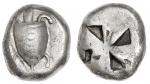 Aegina. AR Stater. c. 525-480 BC. 12.08 gms. Sea-turtle/mill-sail. Millbank p1 1,11; Asyut 478, SNG-
