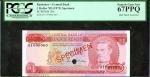 BARBADOS. Central Bank of Barbados. 1 Dollar, ND (1973). P-29s. Specimen. PCGS Superb Gem New 67 PPQ