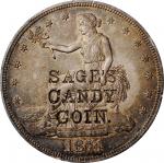 New York-- Buffalo. SAGES / CANDY / COIN. on the obverse of an 1874 trade dollar. Brunk S-86, Rulau 