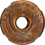 EAST AFRICA. 5 Cents, 1936-H. Birmingham (Heaton) Mint. Edward VIII. NGC MS-66 Brown.