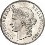 SUISSEConfédération Helvétique (1848 à nos jours). 5 francs 1891, B, Berne.